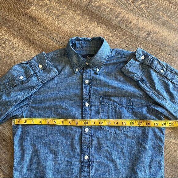 American Eagle Button Down Shirt Cotton Small Men’s Blue Minimalist - Picture 8 of 9